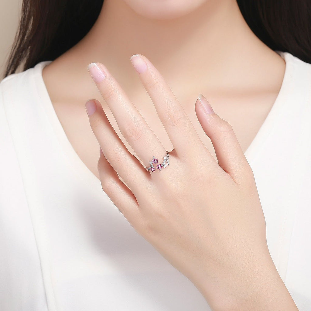 Blooming Pink Blossom Garden Adjustable Ring