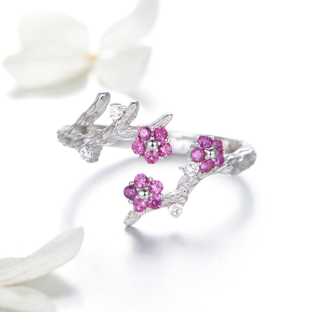 Blooming Pink Blossom Garden Adjustable Ring