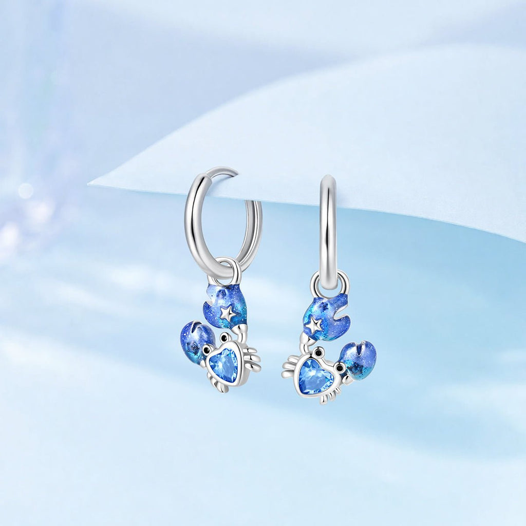 Blue Crab & Starfish Heart Hoop Earrings