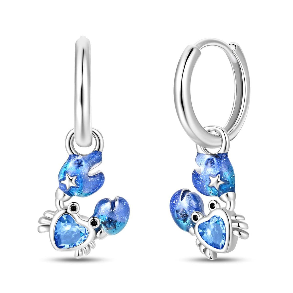 Blue Crab & Starfish Heart Hoop Earrings