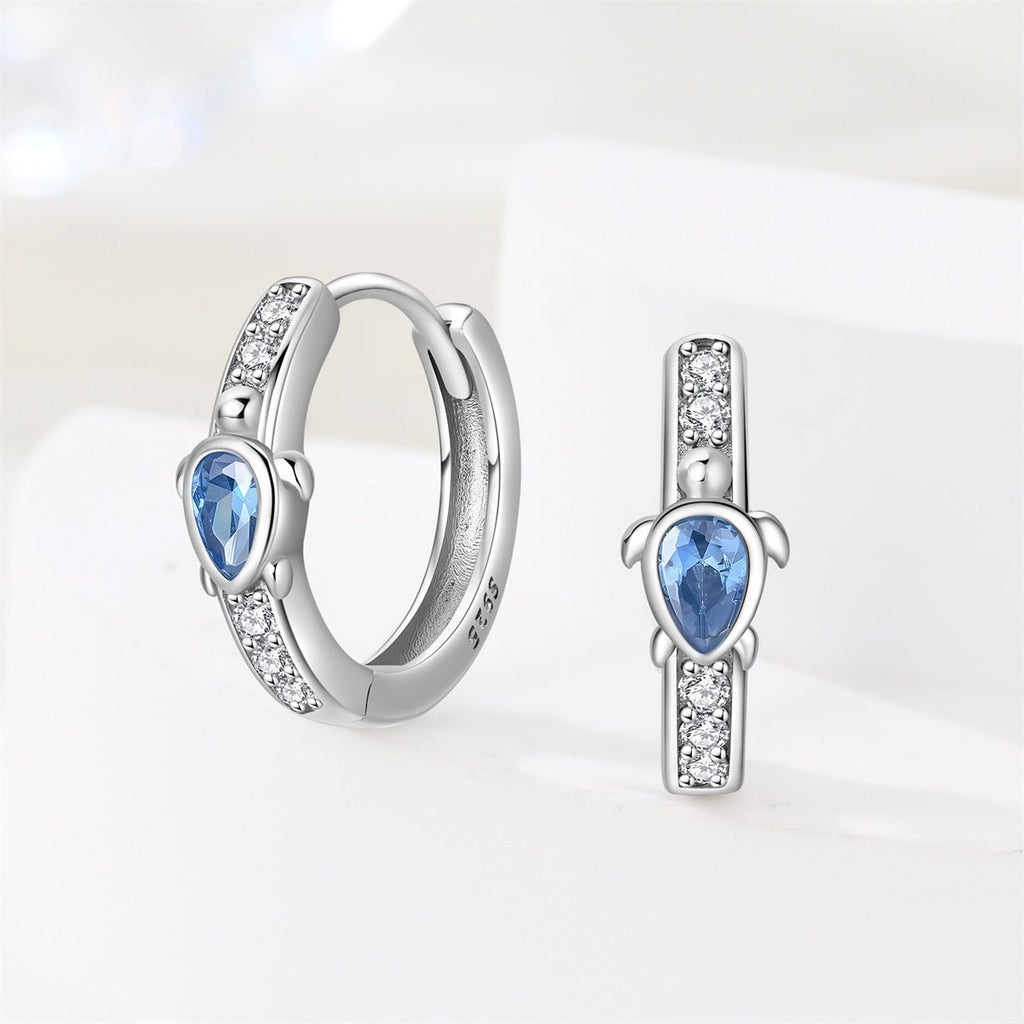 Blue Crystal Sea Turtle Hoop Earrings