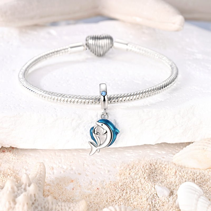 Blue Dolphin Mother & Baby Dangle Charm