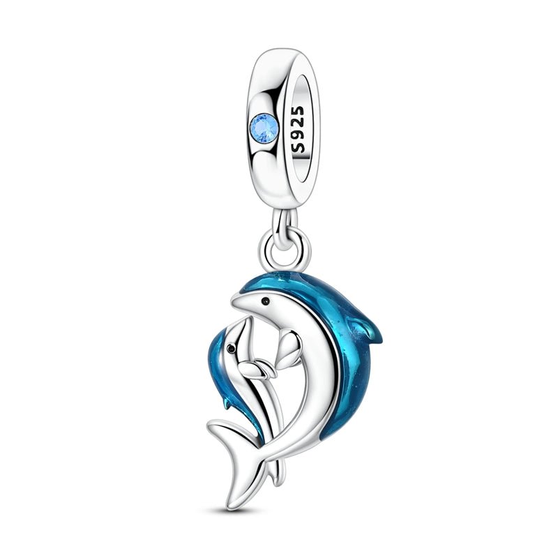 Blue Dolphin Mother & Baby Dangle Charm