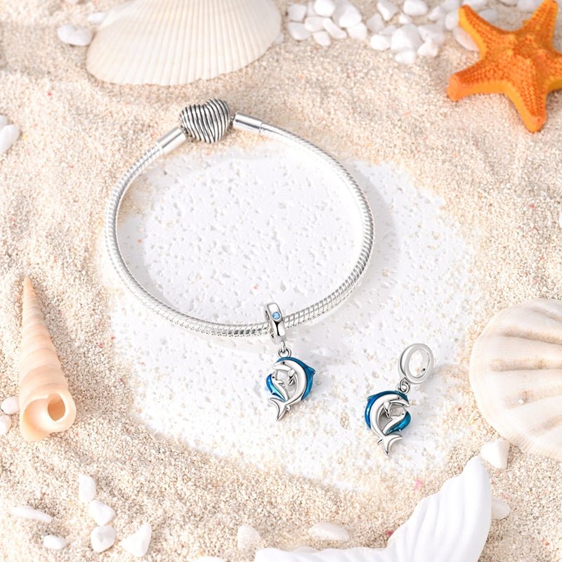 Blue Dolphin Mother & Baby Dangle Charm