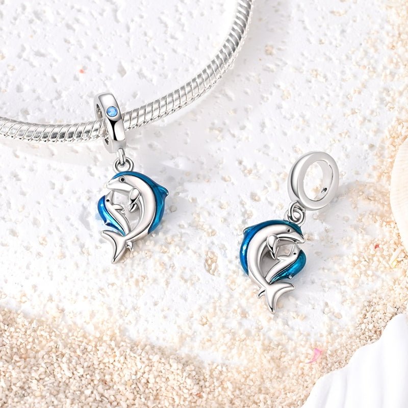 Blue Dolphin Mother & Baby Dangle Charm