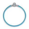 Blue Leather Bracelet with Clover Clasp