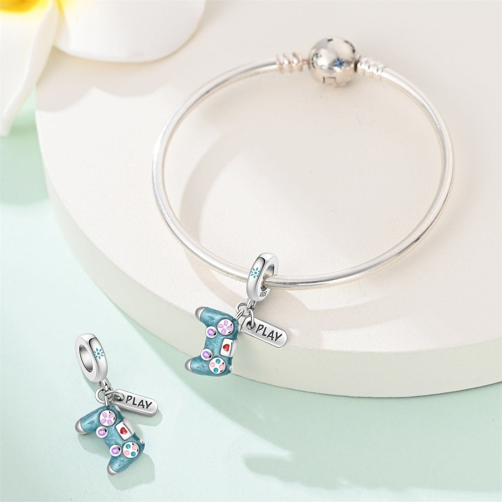 Blue “Play” Game Controller Dangle Charm