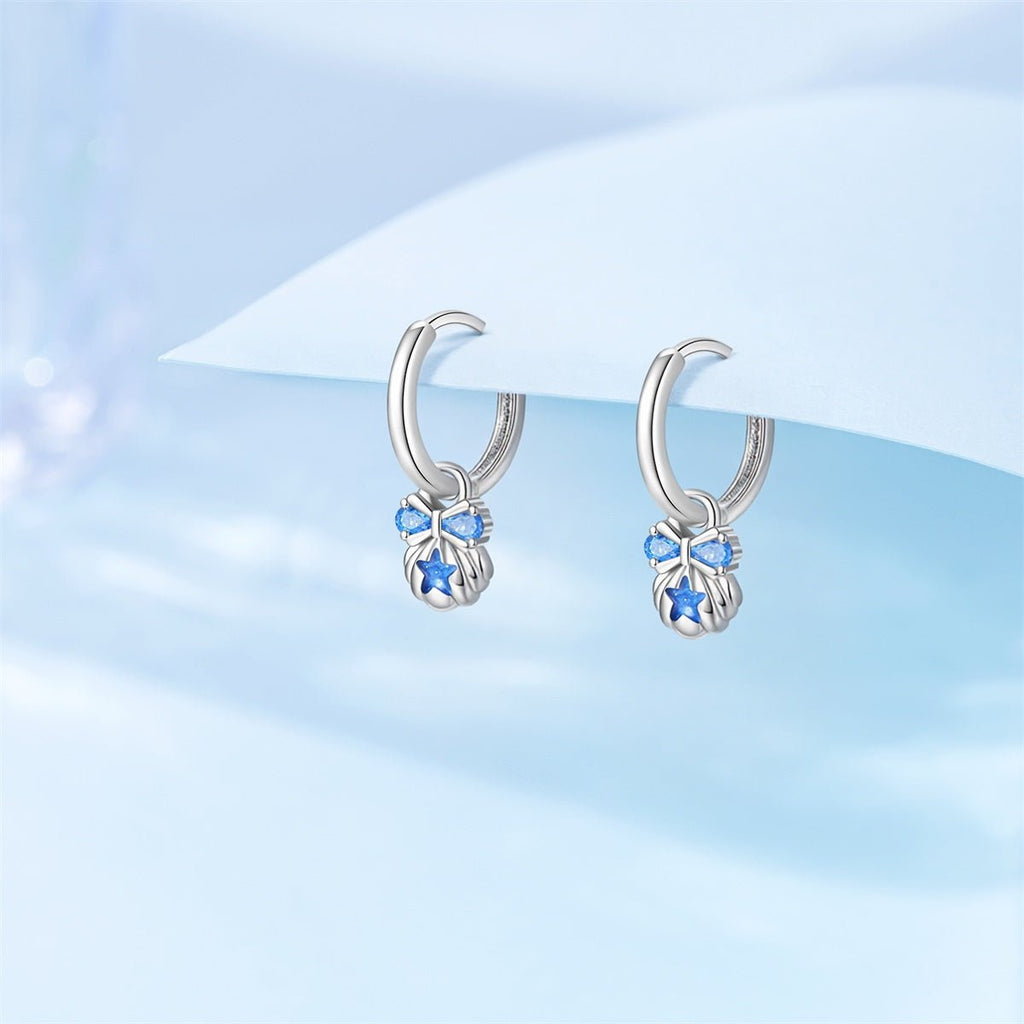 Blue Starfish & Bow Hoop Earrings