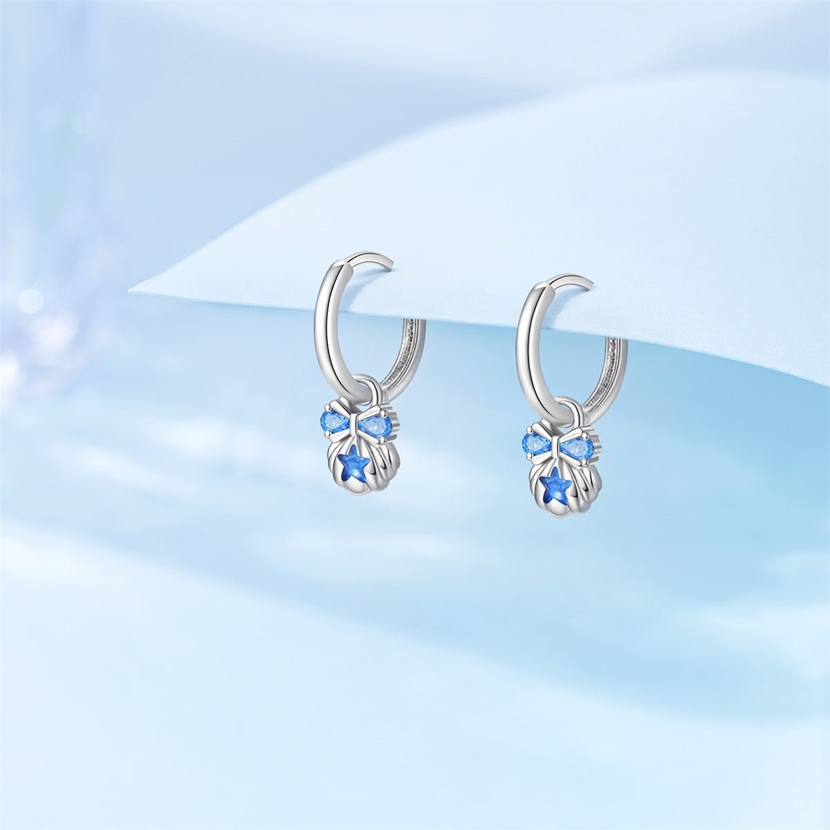 Blue Starfish & Bow Hoop Earrings
