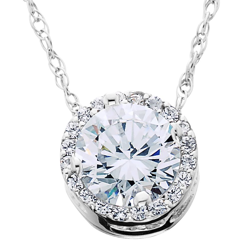 5/8ct Round Diamond Halo Pendant 14K White Gold W/ 18" Chain