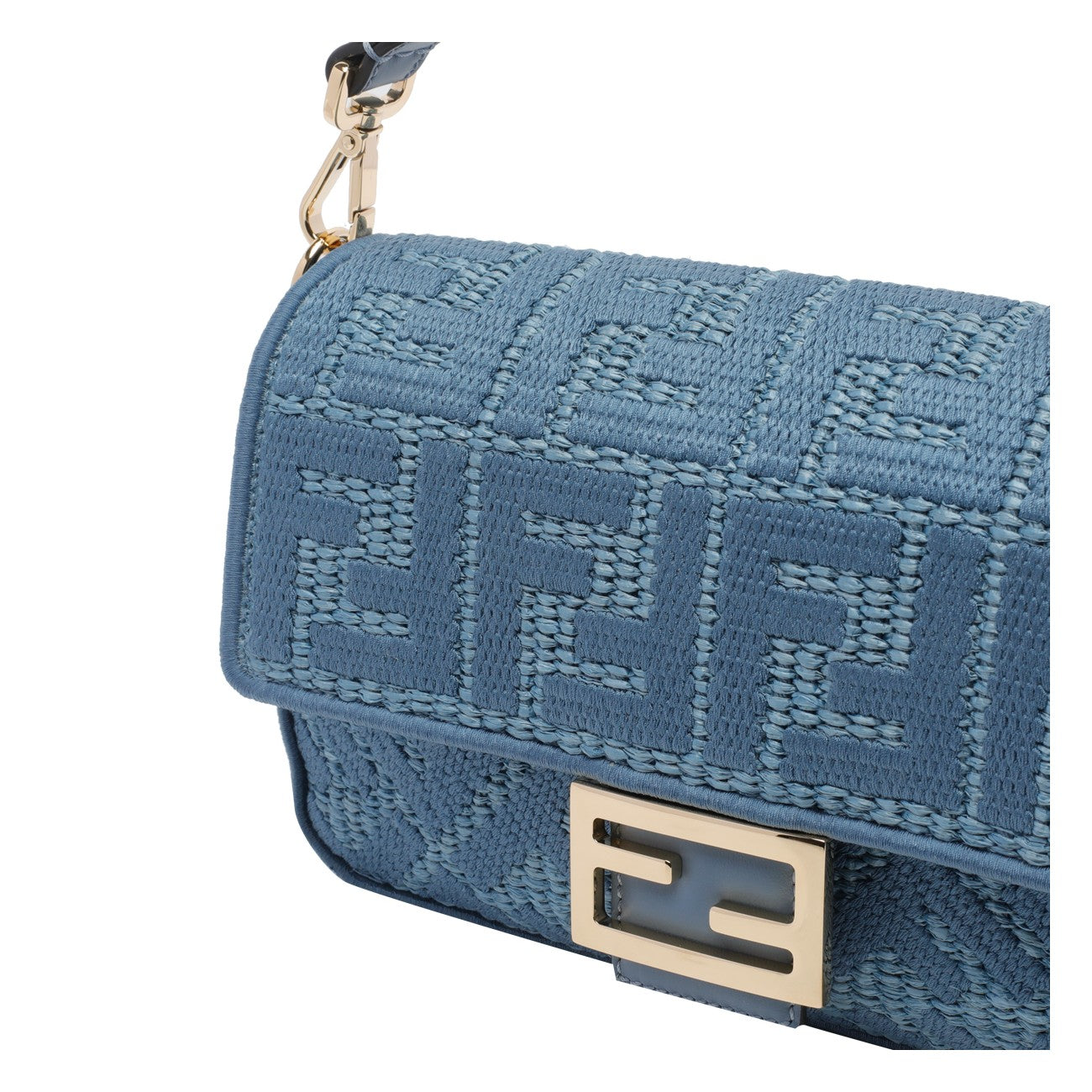 Fendi Women Braided Raffia Baguette With Ff Embroidery