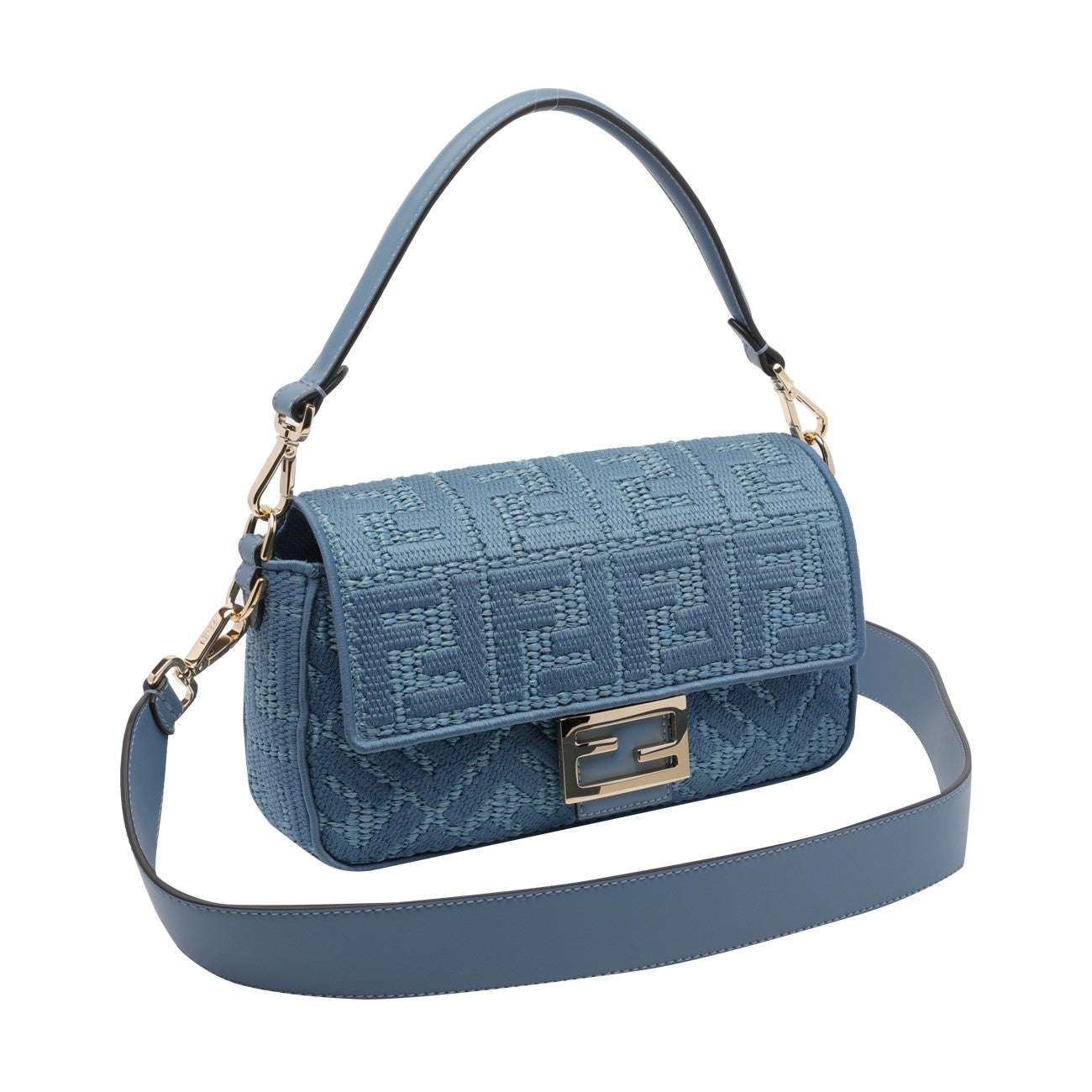 Fendi Women Braided Raffia Baguette With Ff Embroidery