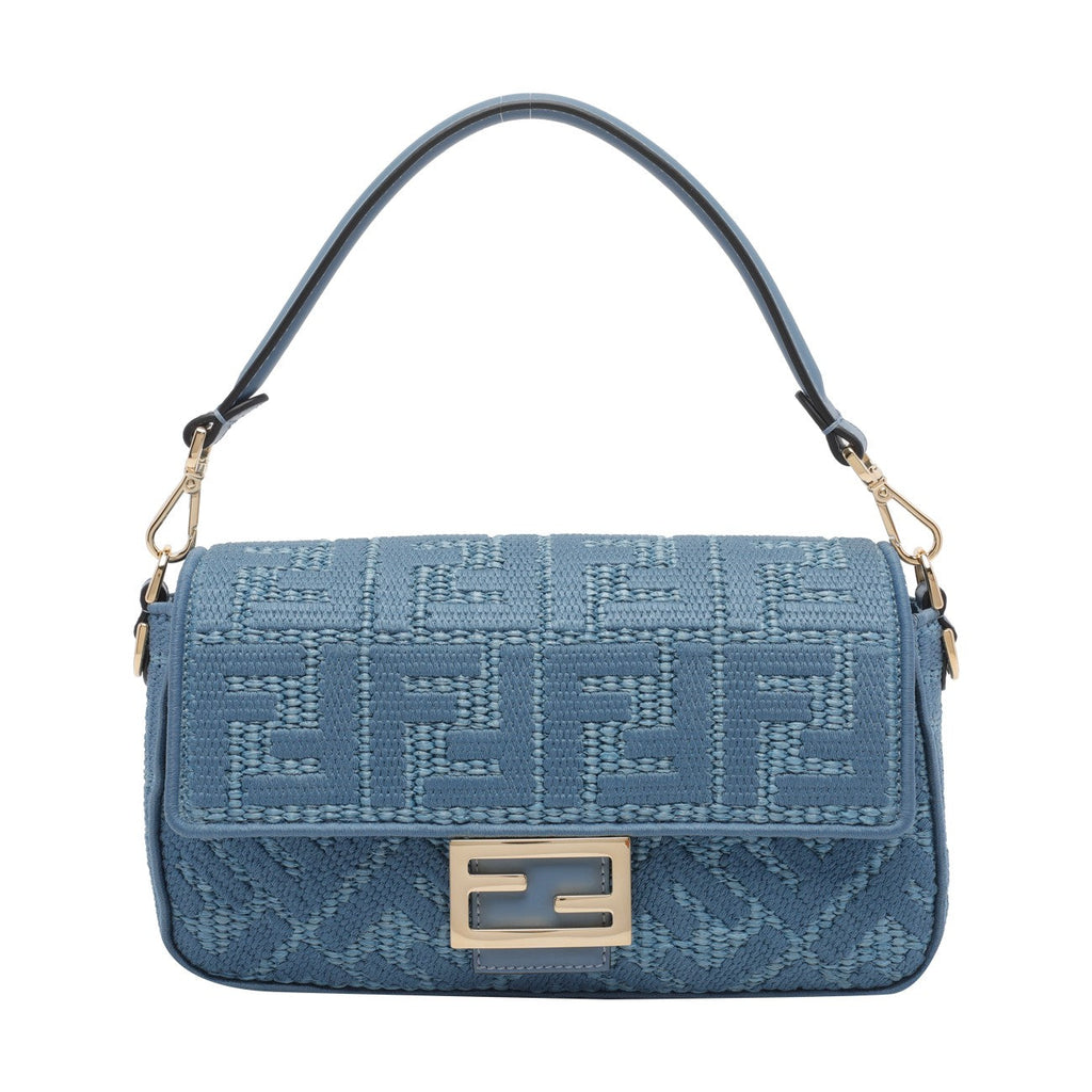 Fendi Women Braided Raffia Baguette With Ff Embroidery