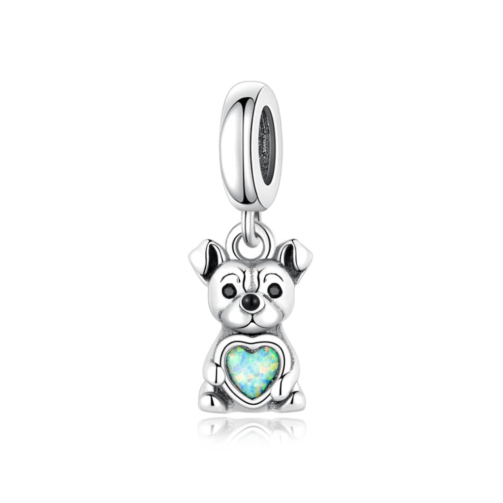 Bulldog Dog with Heart Stone Dangle Charm