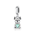 Bulldog Dog with Heart Stone Dangle Charm