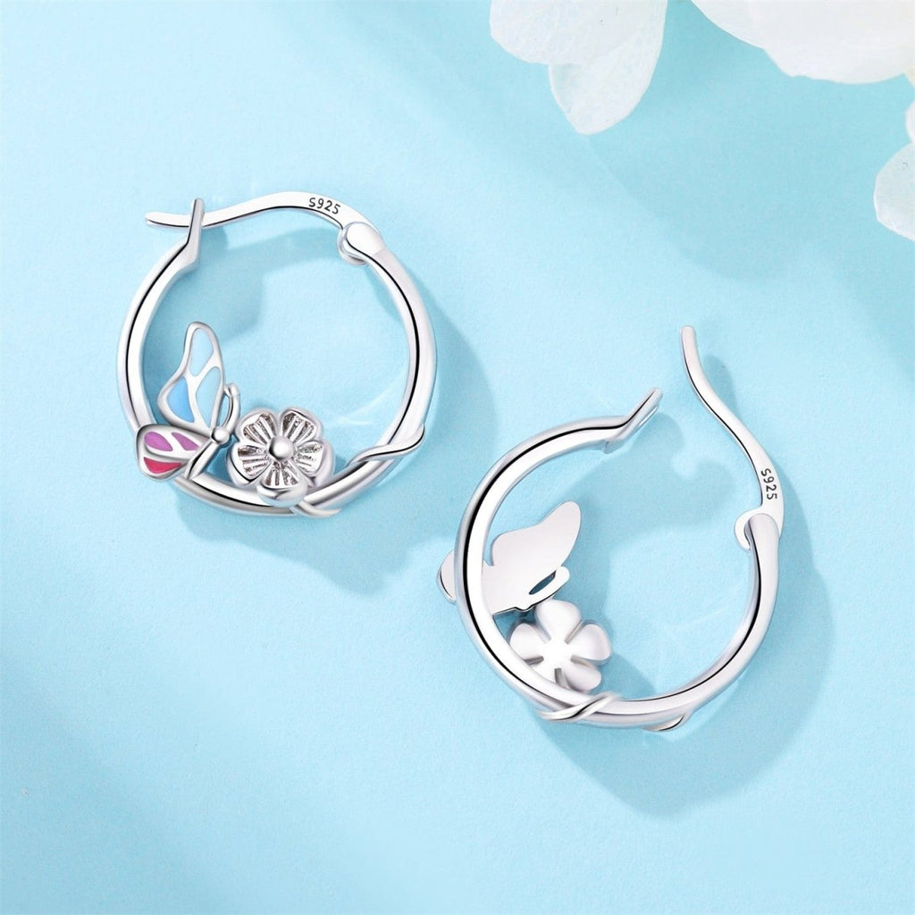 Butterfly and Flower Hoop Earrings