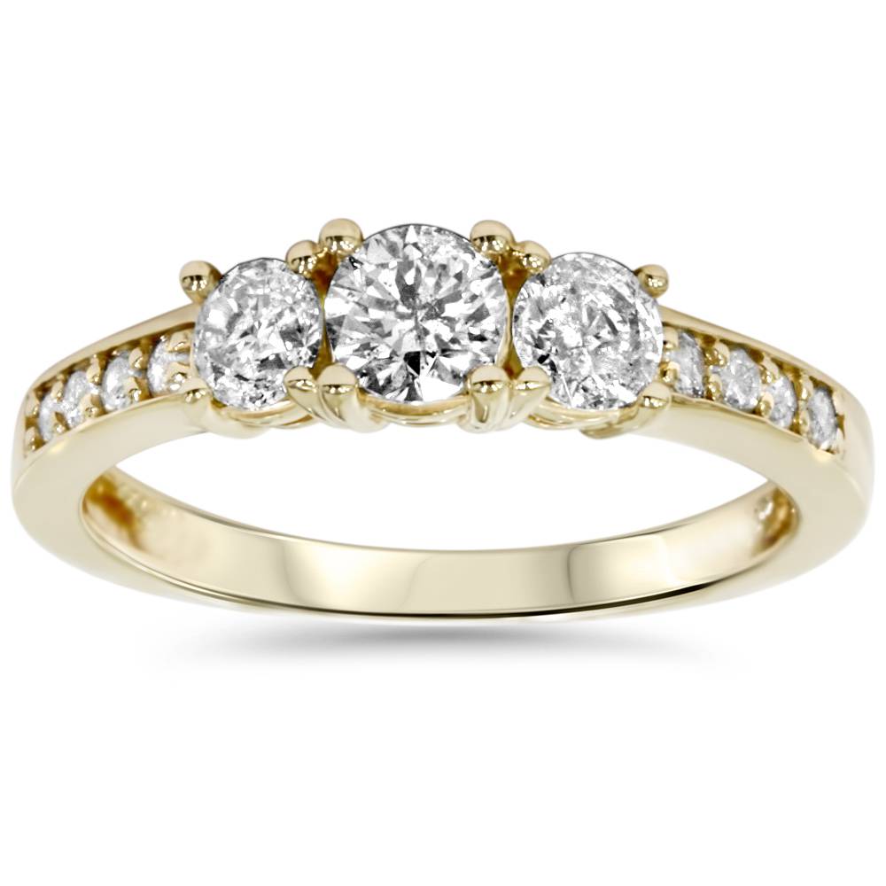 1ct 3 Stone Diamond Engagement Ring 14K Yellow Gold Size Selectable
