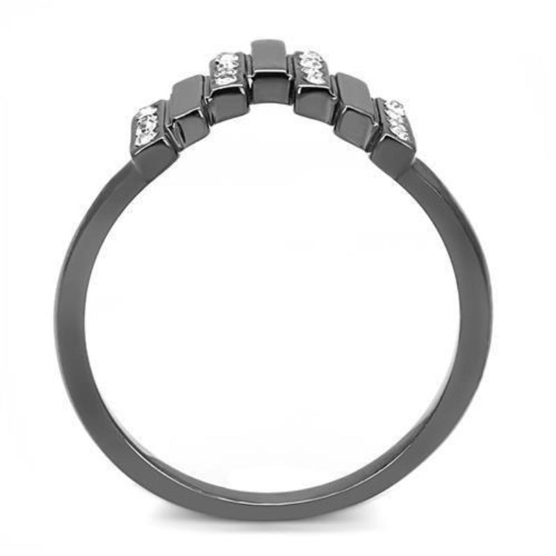 IP Light Black Stainless Steel Ring with Top Grade Crystal in Clear