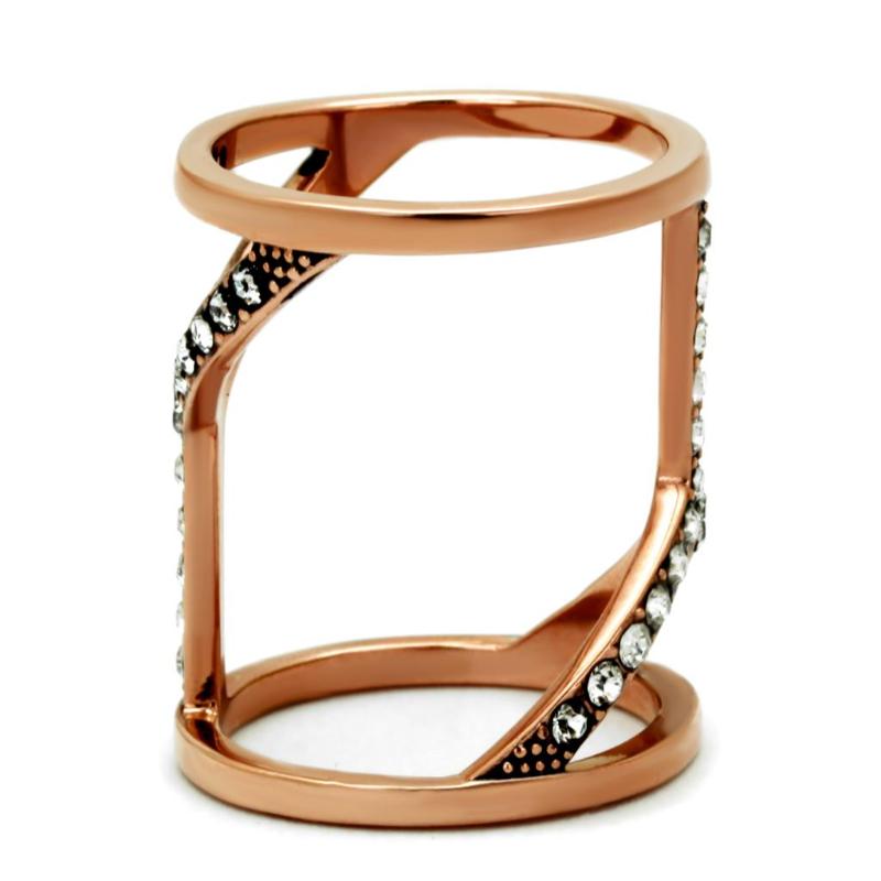 IP Rose Gold(Ion Plating) Stainless Steel Ring with Top Grade Crystal in Clear