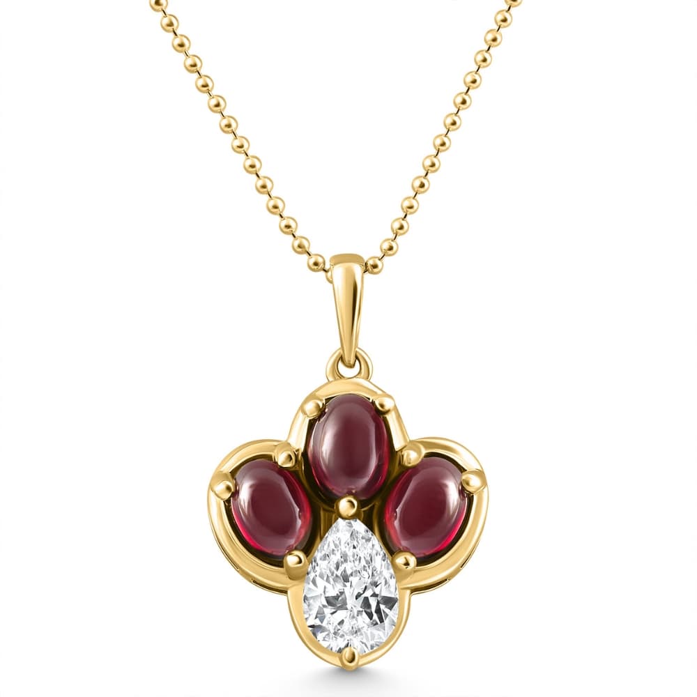 4Ct Pear Diamond & Cabachon Garnet Angelica Pendant 14k Gold Necklace Lab Grown Size: 18