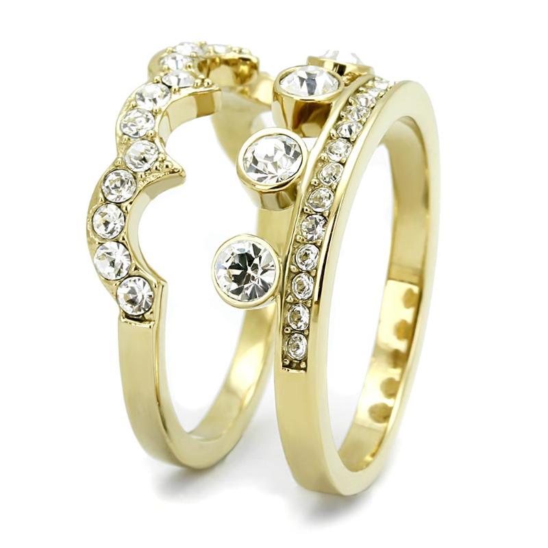 IP Gold(Ion Plating) Stainless Steel Ring with Top Grade Crystal in Clear