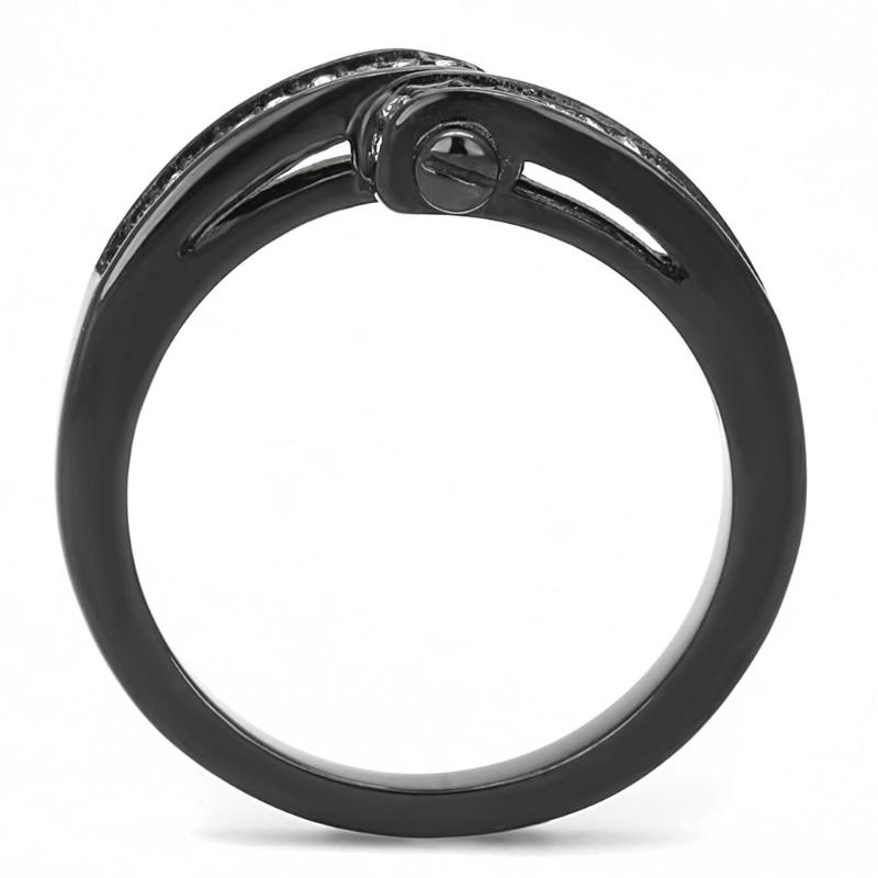 IP Black(Ion Plating) Stainless Steel Ring with Top Grade Crystal in Clear