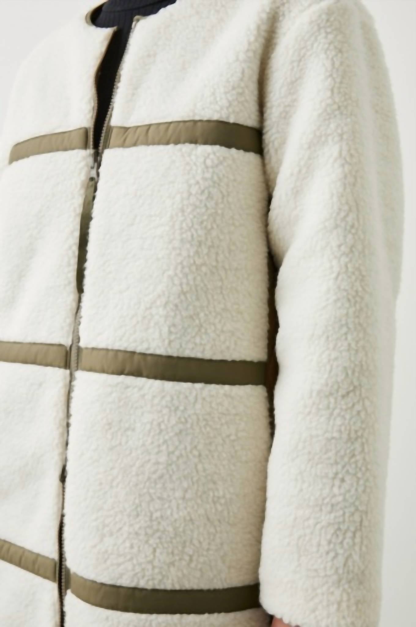 Granger Reversible Sherpa Jacket In Ivory Olive Mix