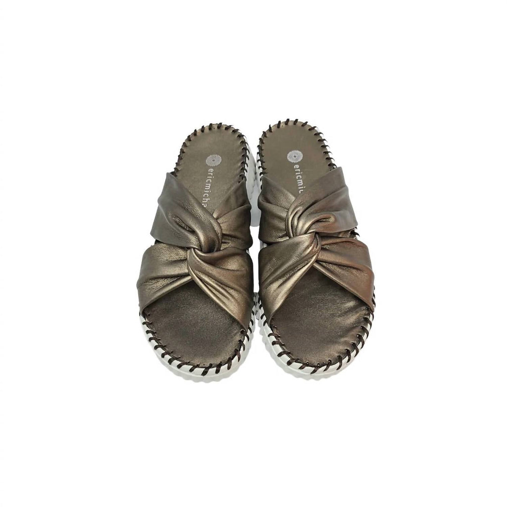 Women's Candace Leather Knot Slide Sandals In Pewter