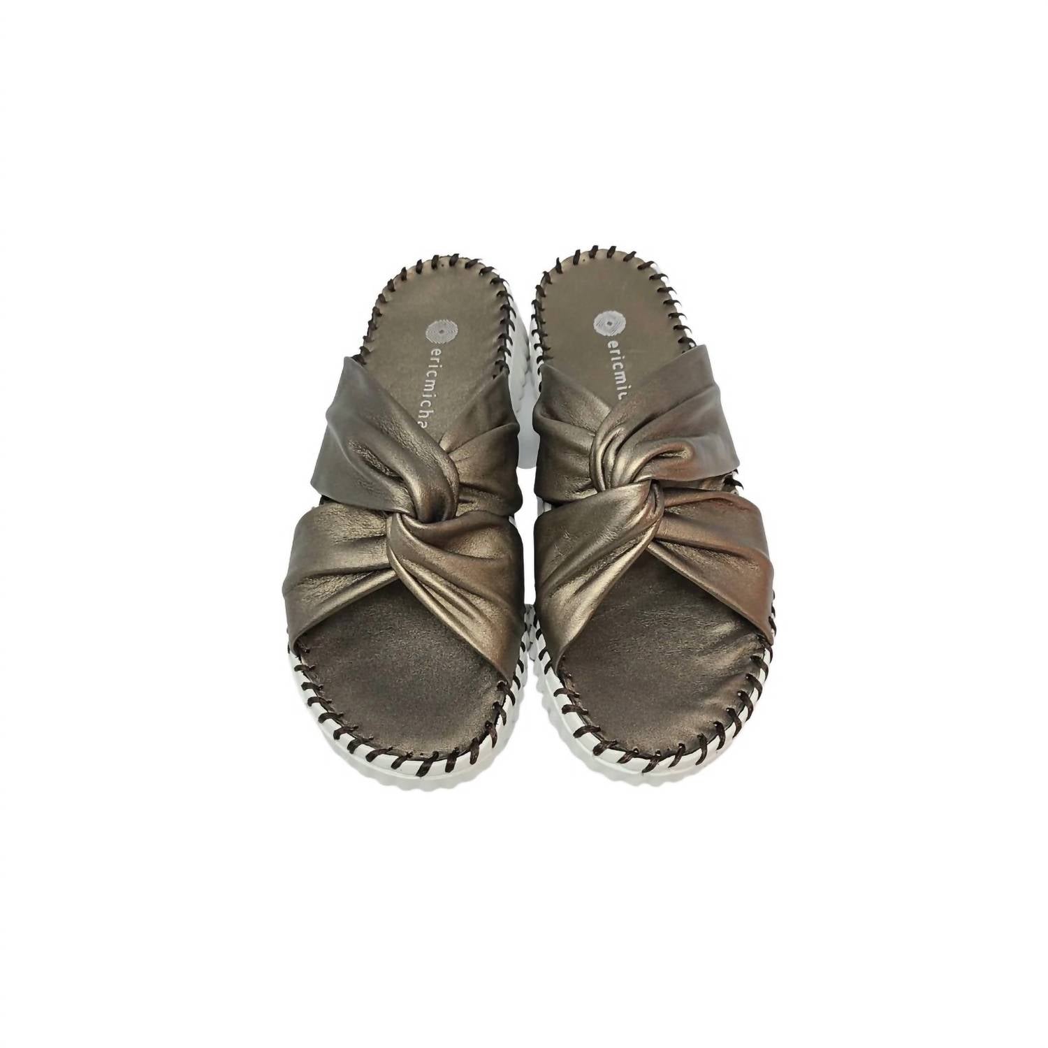 Women's Candace Leather Knot Slide Sandals In Pewter