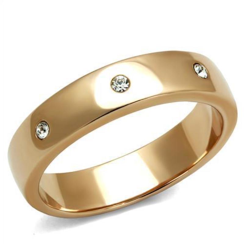 IP Rose Gold(Ion Plating) Stainless Steel Ring with Top Grade Crystal in Clear