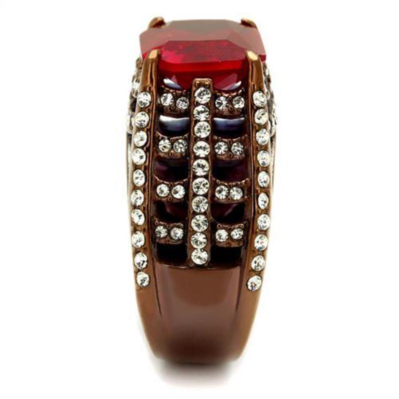 IP Coffee light Stainless Steel Ring with Synthetic Synthetic Glass in Garnet