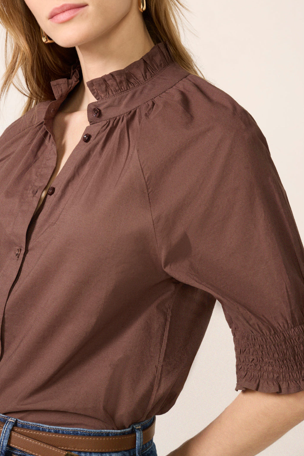 Women's Short Sleeve Ruffle Neck Shirt