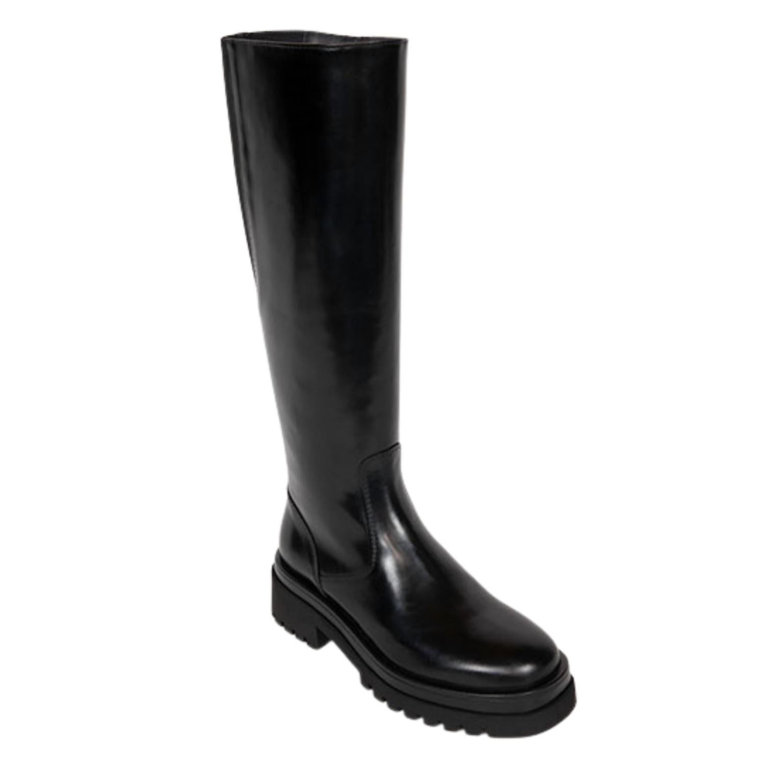 Women's Golva Leather Knee High Boots In Poncho Negro
