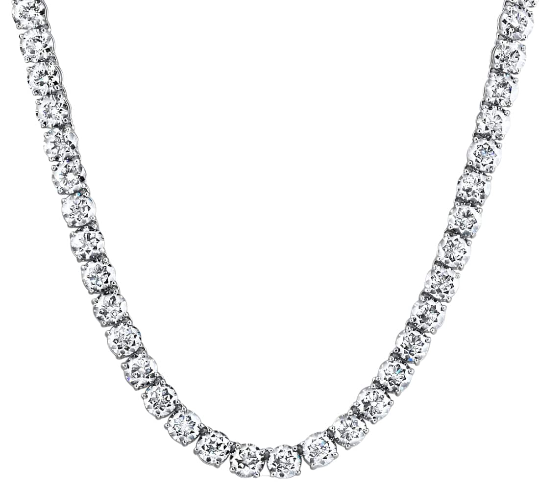 54Ct TW Diamond Tennis Necklace 14k White Gold 16.5" Lab Grown
