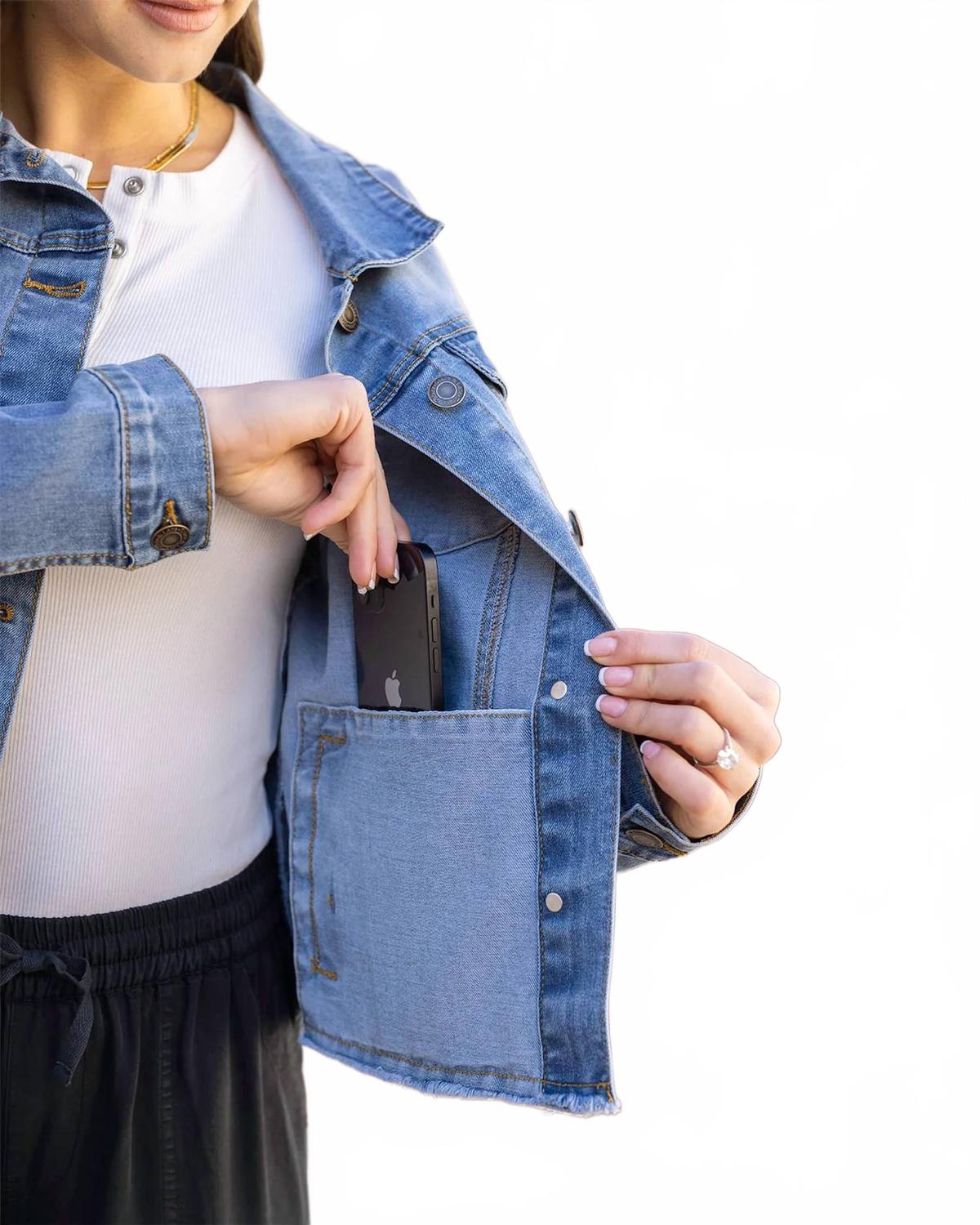 Mid Wash Denim Jacket In Blue