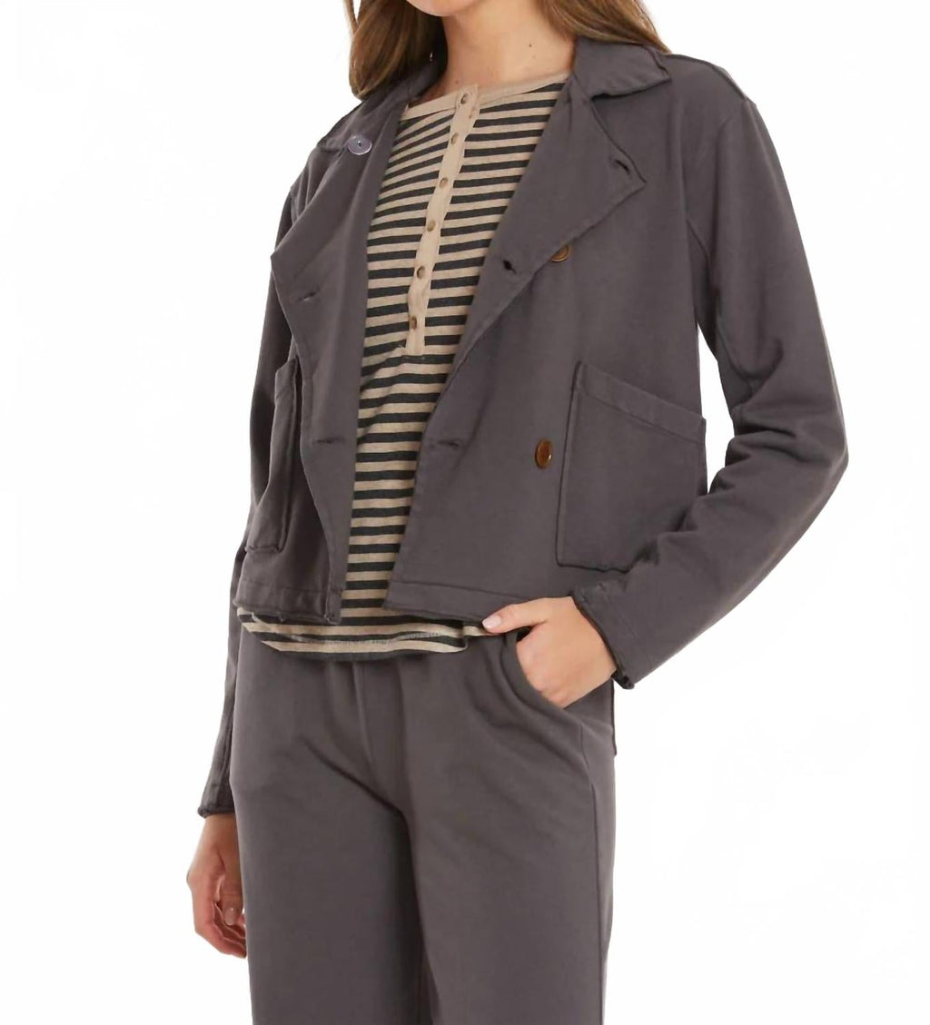 Double Breasted Crop Shacket In Washed Ebony