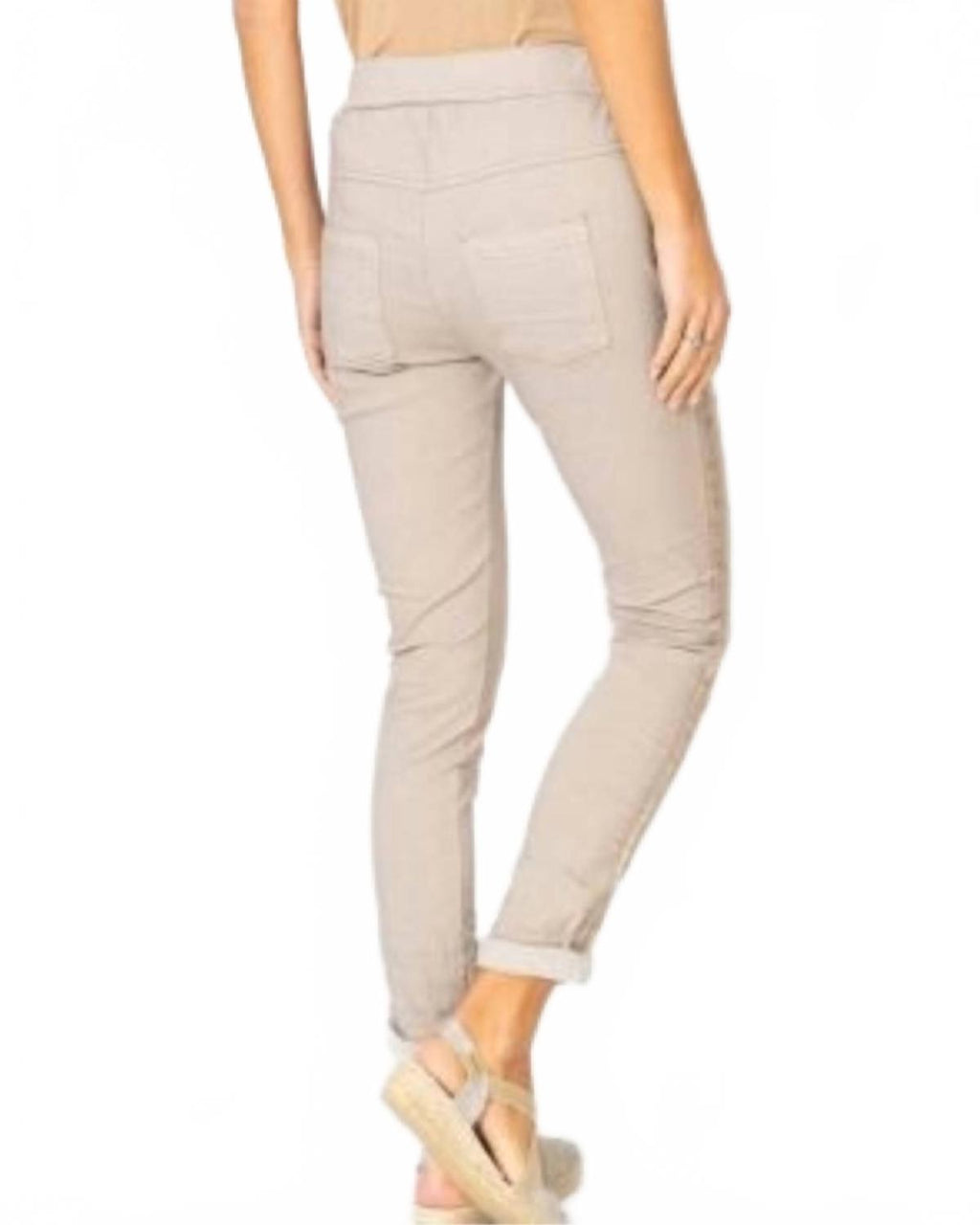 Plain Jegging W/ Ribbon Side Hot Wash In Beige