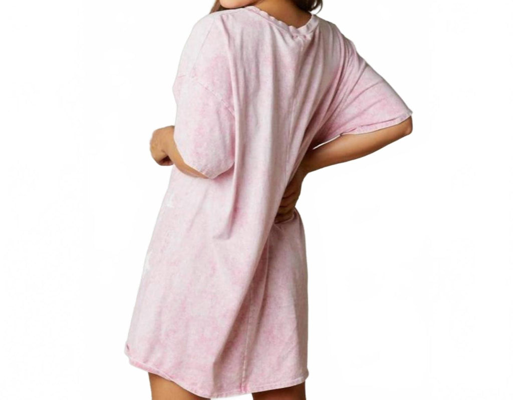 Star Print Mini Shirt Dress In Washed Pink