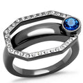 IP Light Black Stainless Steel Ring with Top Grade Crystal in Capri Blue