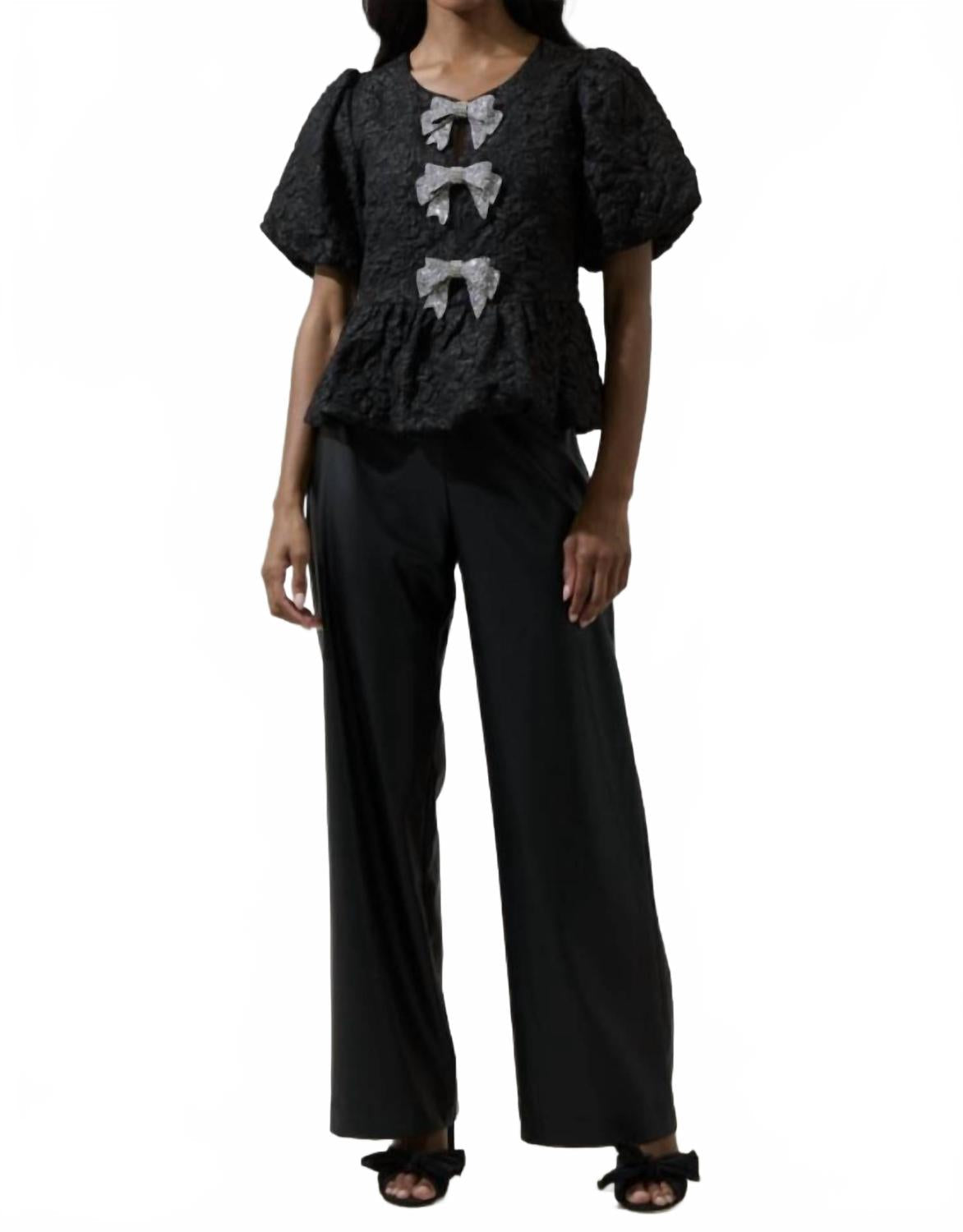 Arielle Jacquard Glow Bow Top In Black