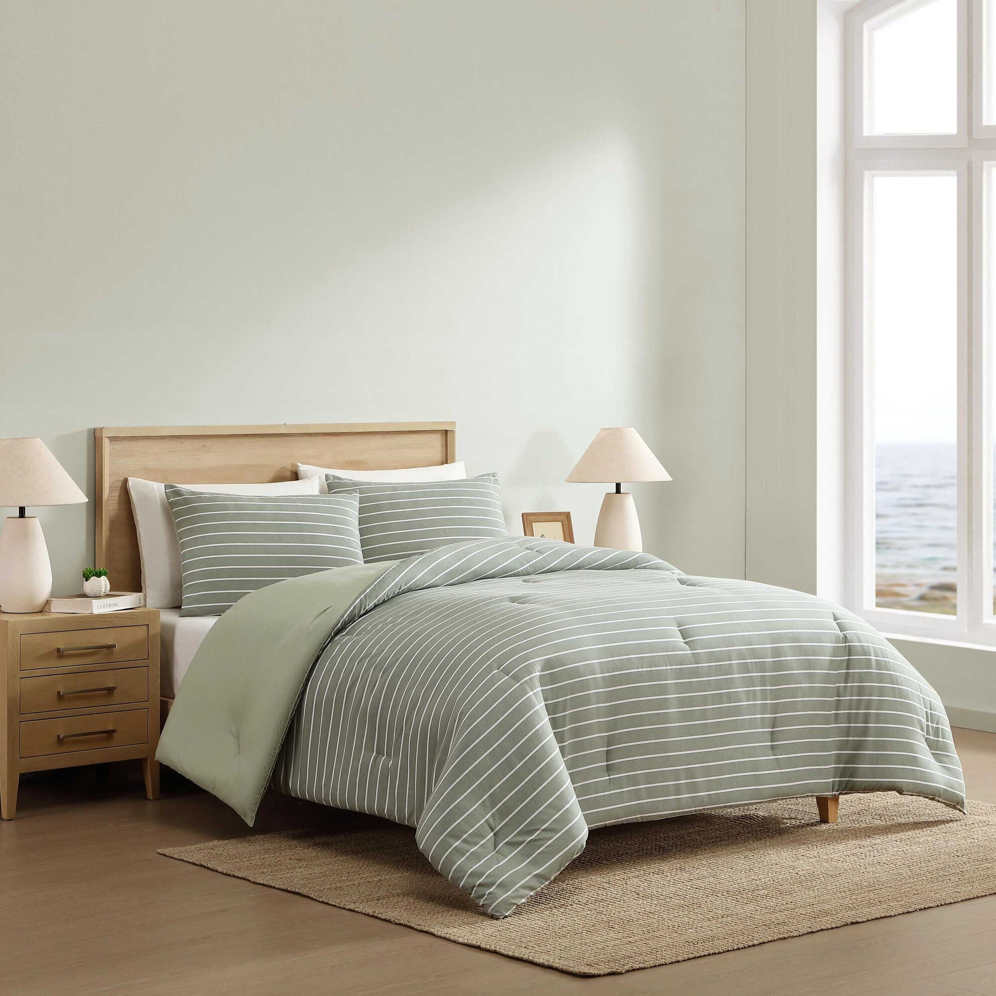 Nautica Park Stripe Green Full/Queen Comforter Set