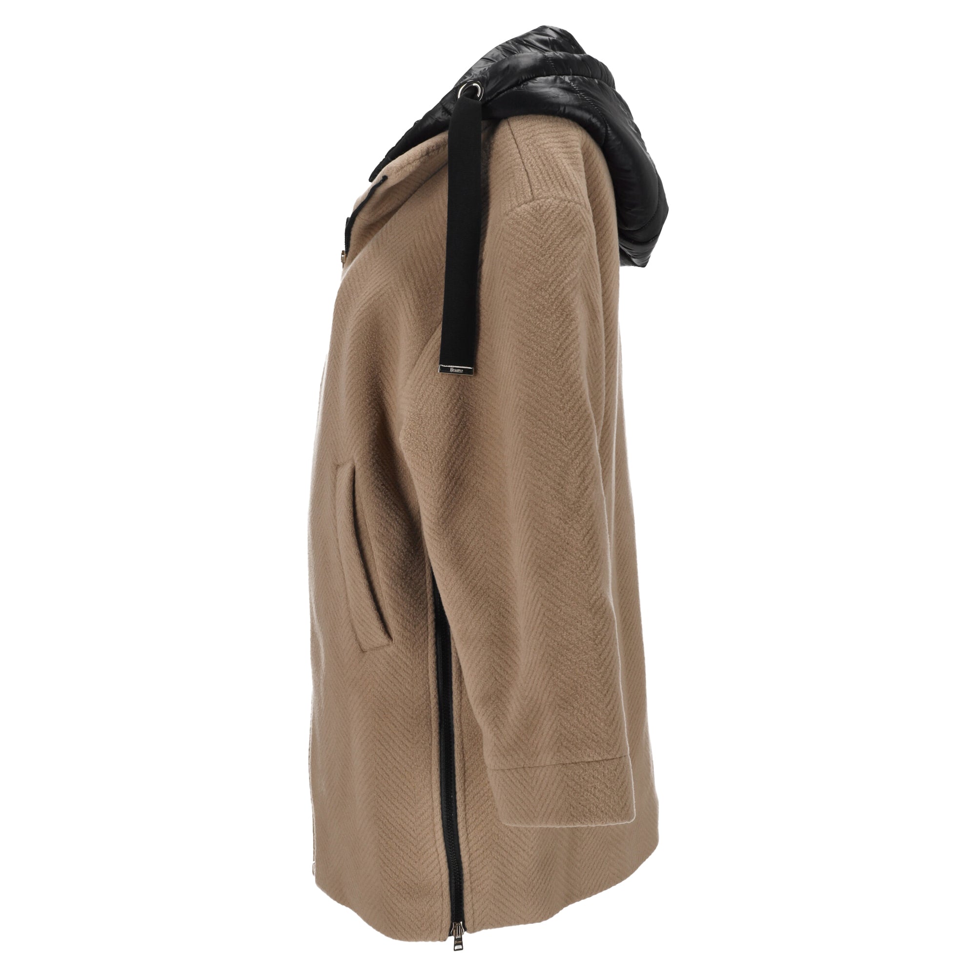 Herno Hooded Coat In Beige Virgin Wool