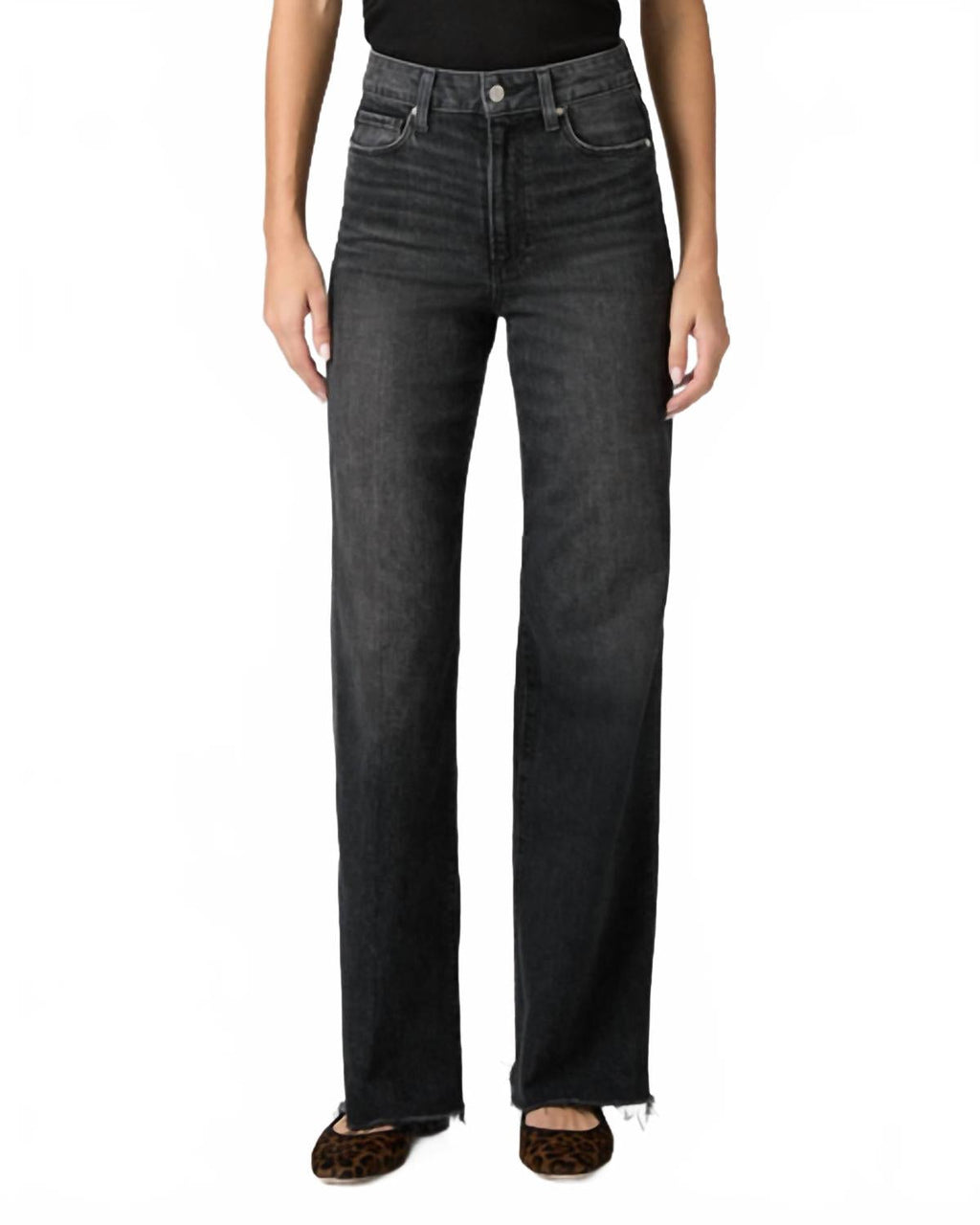 Anessa High Rise Wide Leg Jeans With Raw Hem In Viper Black Distressed