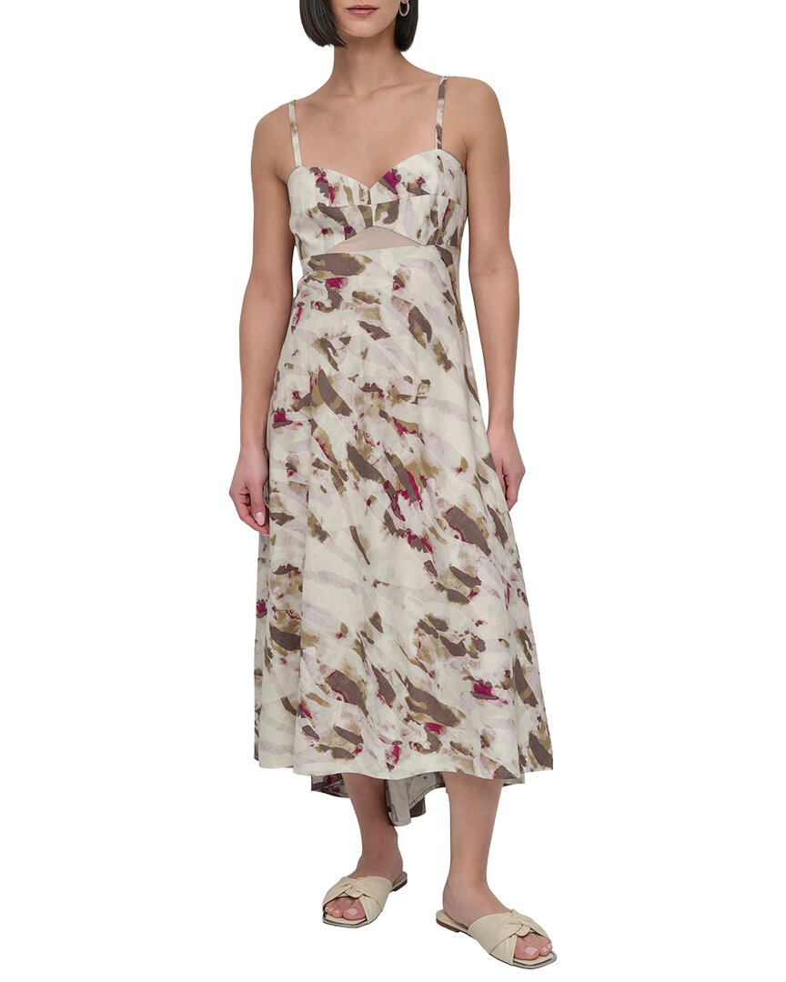 DKNY Printed Linen-Blend Midi Dress