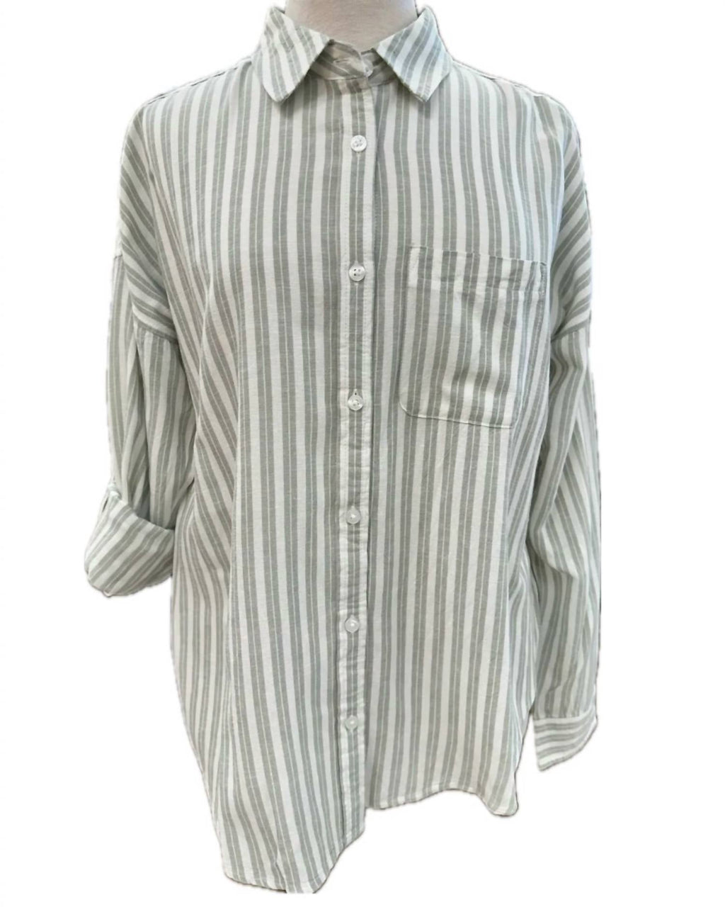 Women's Vienna Boyfriend Button Down Shirt In Sage Stripe