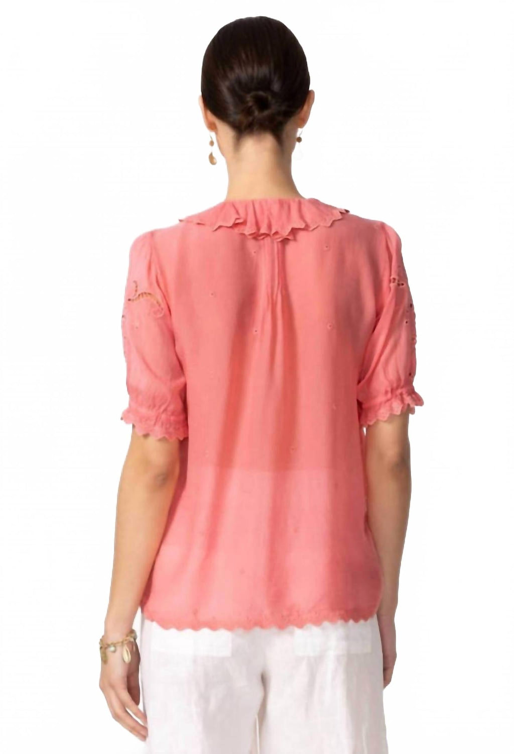 Anette Ruffle Blouse In Salmon Rose