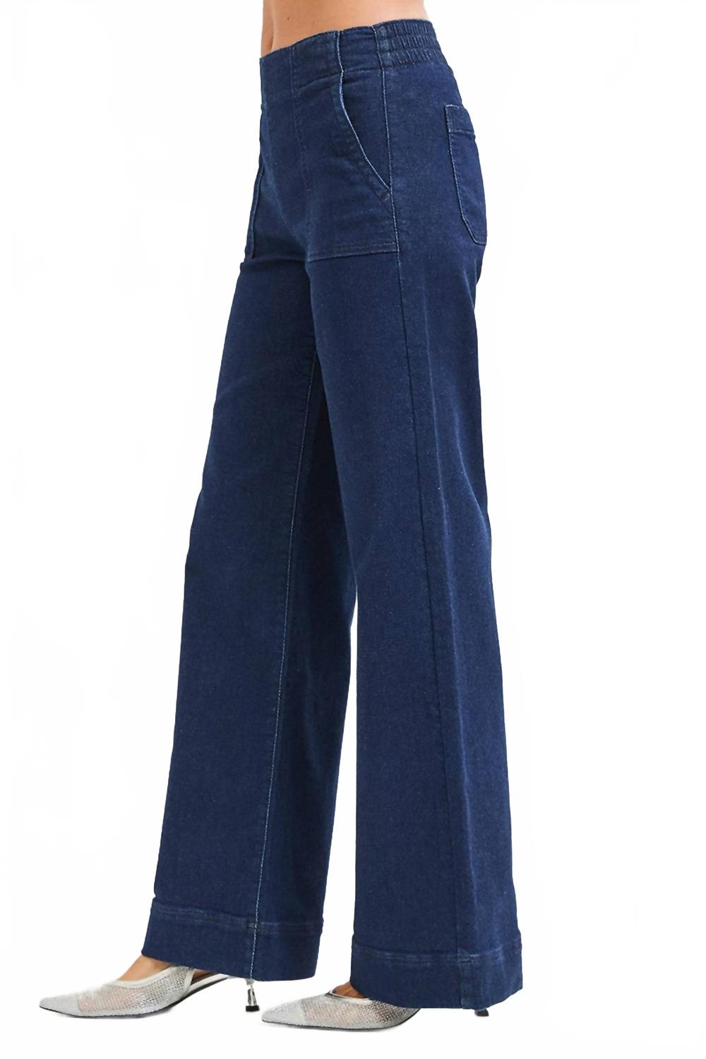 High Rise Elastic Waist Band Jeans In Blue