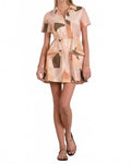 Collar Short Sleeve Drawstring Waist Zip Front Dress In Neutral Prism