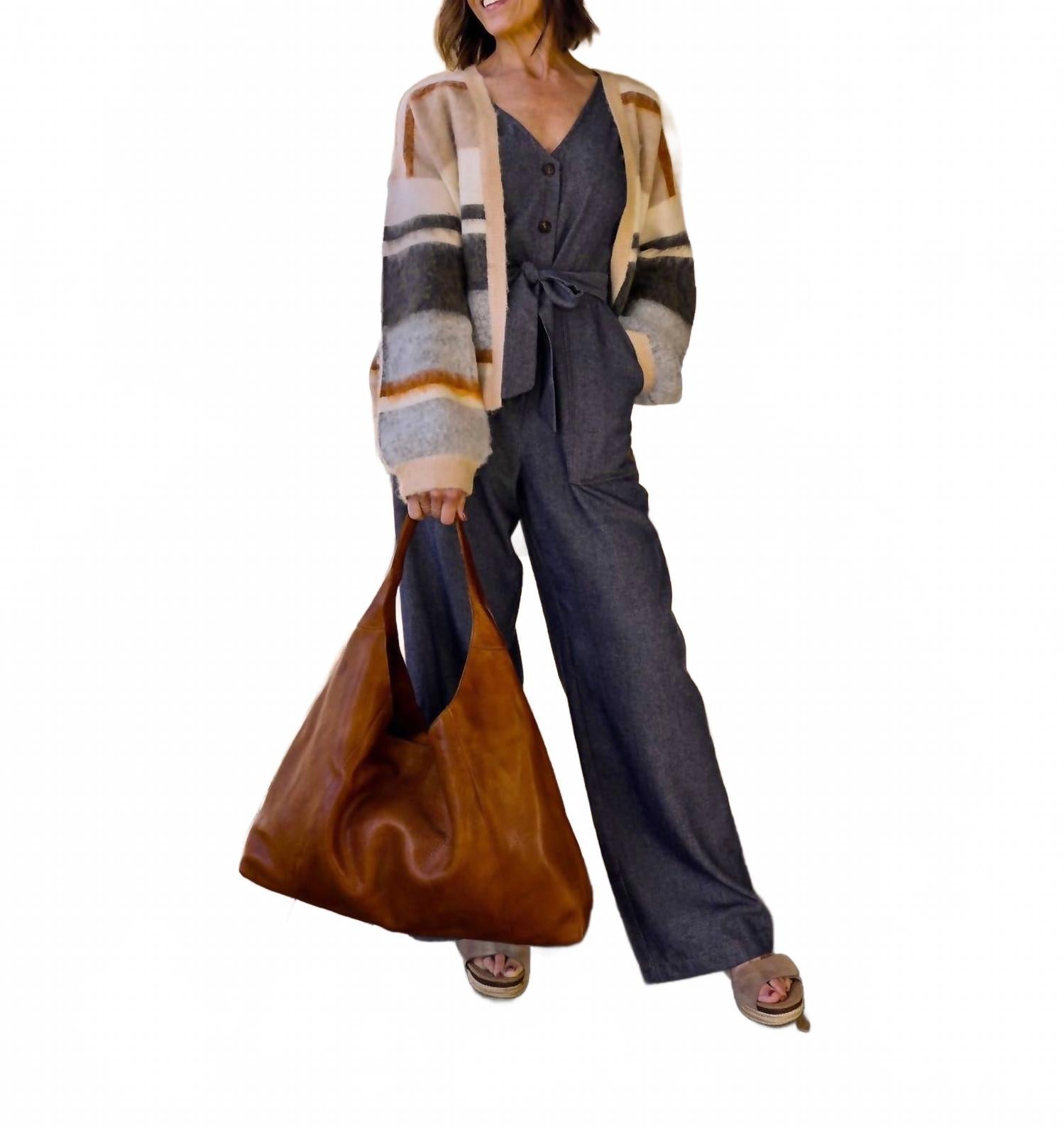 Linen Blend Jumpsuit In Bleu Marine