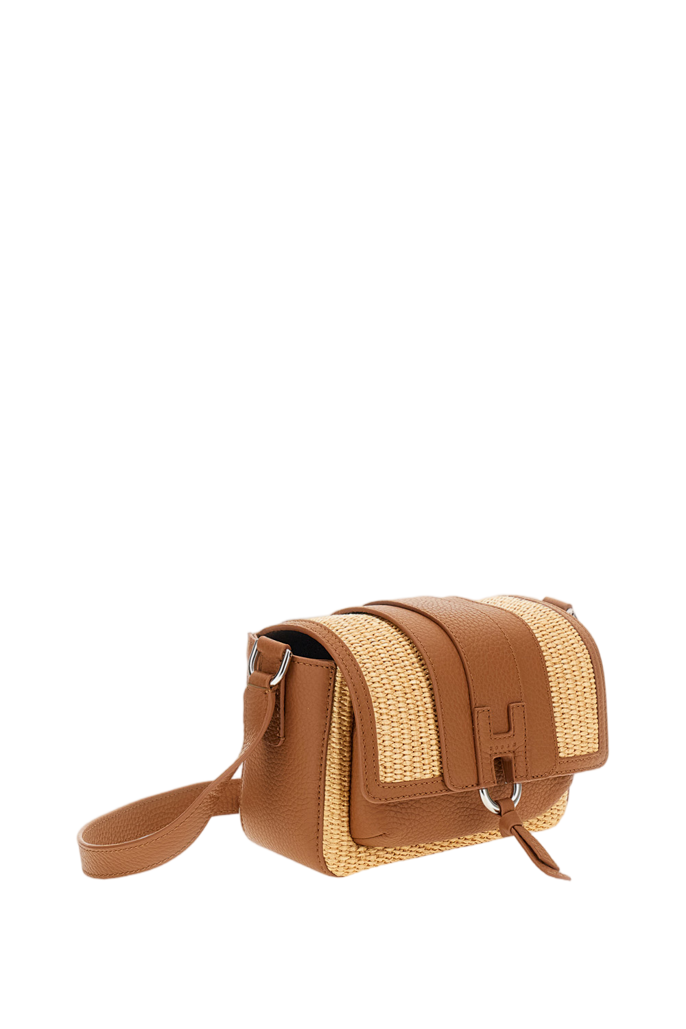 Brown Beige Hogan H01X Raffia Flap Bag
